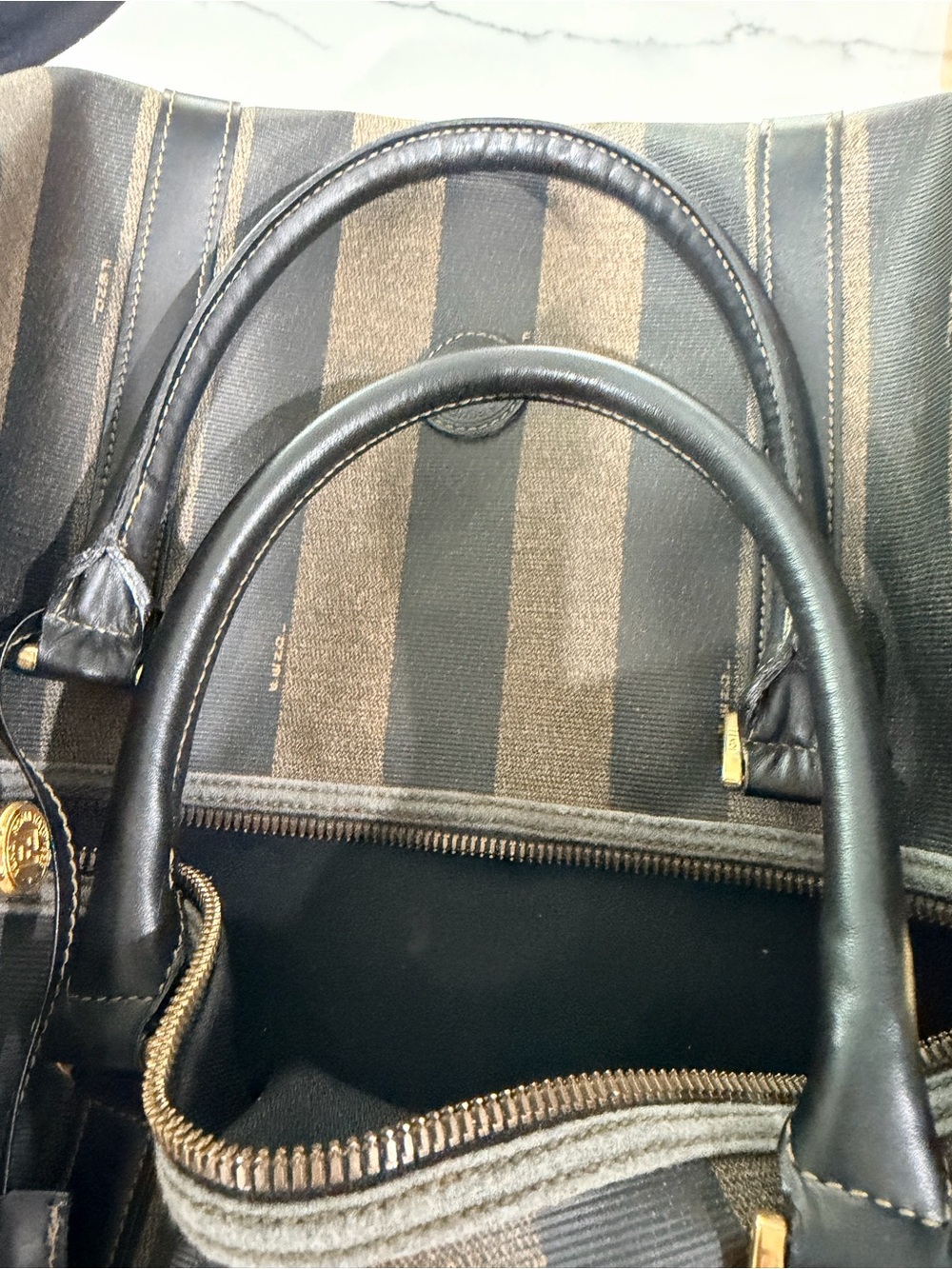 FENDI Striped Black and Brown DUFFLE Carry Bag - Picture 11 of 13